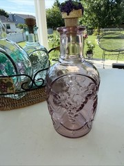 Set Of 3 Glass Embossed Grape Motif WINE Bottles With Basket Corks 7.75” To 9.5”