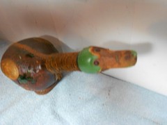 VINTAGE EMPTY DUCK TOOLED LEATHER WRAPPED GLASS WINE BOTTLE ITALY 12x4x7in -L503