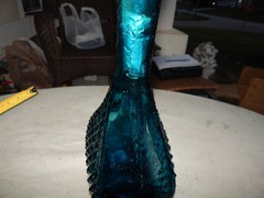 Vintage Blue Glass Genie Bottle Wine Bottle Decanter Italy Estate Find