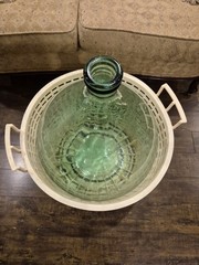 Emerald Green Glass Large Demijohn Wine Bottle in Plastic Basket Carboy EUC