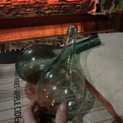 Antique Teal Hand Blown Torpedo Style Wine Bottles Round Bottom
