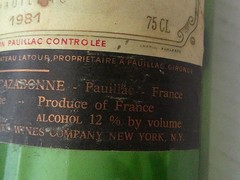 Vtg 1981 Grand Vin De Chateau Latour Empty WINE BOTTLE France