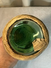 VTG 1973 Green Glass BUBBLE style Italian Empty Wine Bottle W/Wicker Base 13 In