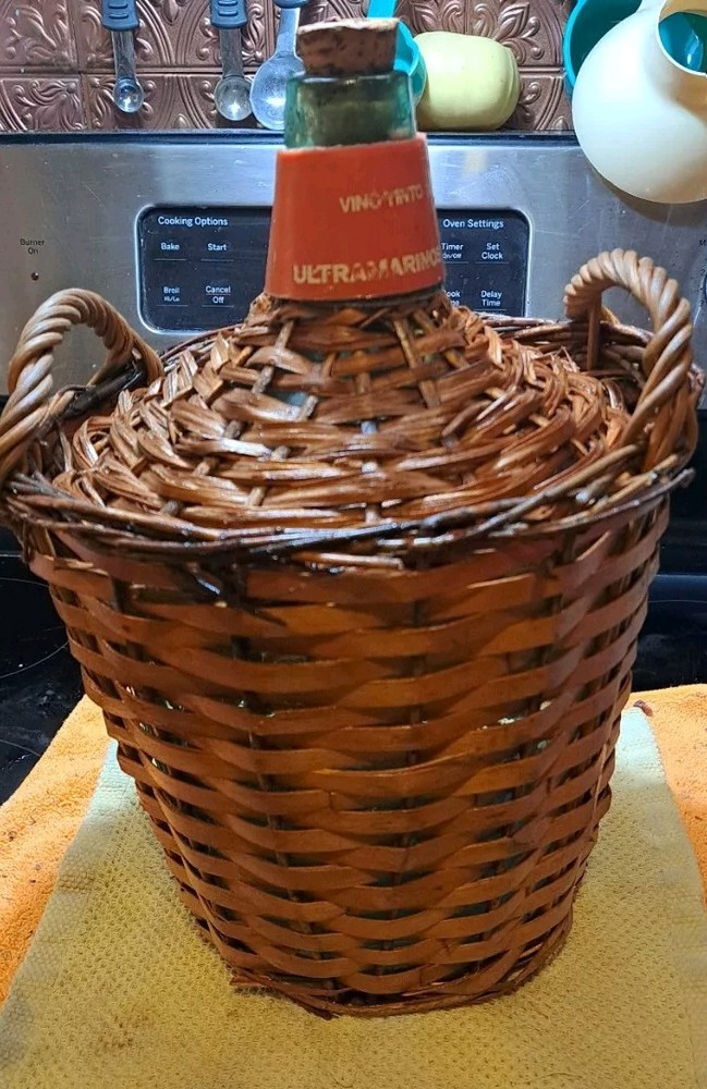 Vtg Ultra Marinos Rotterdam Wicker Covered wine bottle w/ Original Cork &Cap GC!