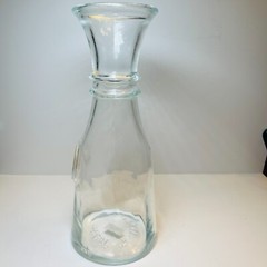 Vtg Wine Clear Glass Carafe Decanter Raised Faux Antique Gold Finish Medall Rare