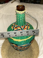 Vtg Viresa Plastic Woven Wicker Wine Bottle Metal Handle- Empty 12&Prime; No Cap