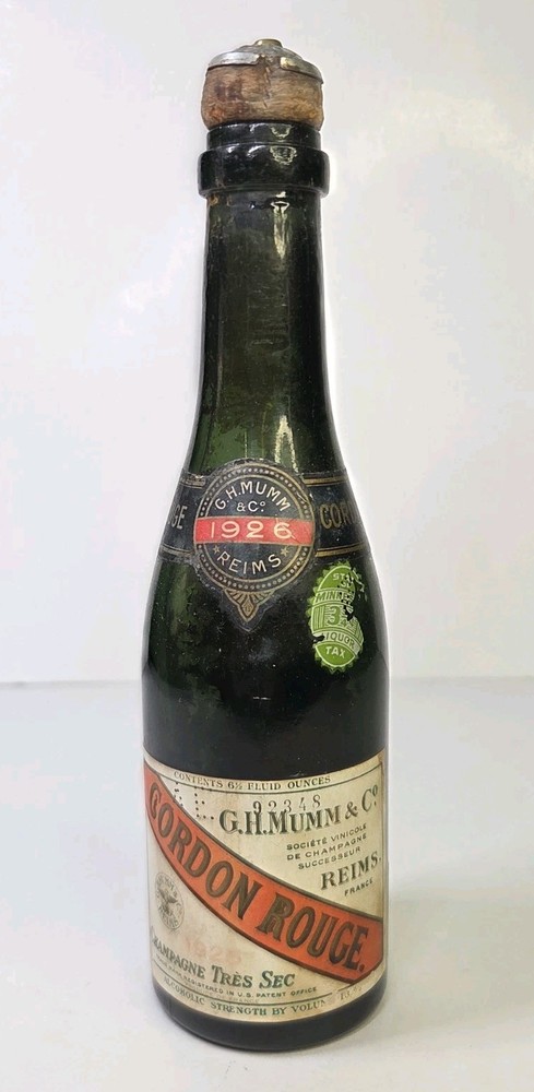 1926 Antique G. H. Mumm Cordon Empty Champagne Bottle Cart Rouge Split Reims