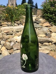 Vintage 1979 Perrier Joet Hand Painted Flower Champagne Green Glass Bottle Empty