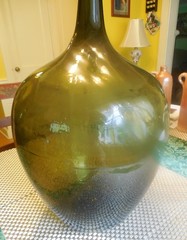 Vintage 21&Prime; Hand Blown Wine Bottle DemiJohn Antique Green Glass Rare