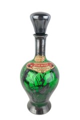 1953 Silver Overlay Swan Pond Design Green Glass ItalRosa Wine Bottle w/ Labels