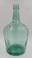 Antique 1860 Green 12&Prime; Wine Jug Valencia Glass Bottle Carbon Demijohn