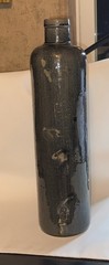 Salt Glazed Beameister Wine Bottle 11.25 Tall Dark Green, Ivory & Black 1960-70s