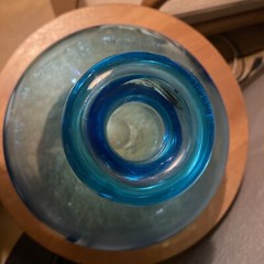 Big Blue Demijohn Studio Blown Glass bottle Crackled Bottom Polished Pontil