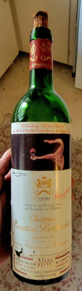 Vintage Wine Bottle Empty Chateau Mouton Rothschild 1990 Francis Bacon Art Rare