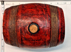 Rare Old Leather Wrapped Wine Barrel,Cork Top Glass Keg & Brass Tap,Vinegar Jar