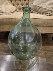 Emerald Green Glass Large Demijohn Wine Bottle in Plastic Basket Carboy EUC