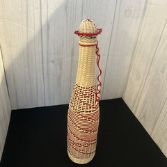 Vintage Plastic Wicker Wrapped Wine Bottle Decanter Mid Century Bohemian Style