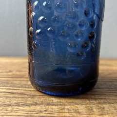 VTG Cobalt Blue European Wine Bottle With Embossed Grapes And Leaves 12” X 3.25”