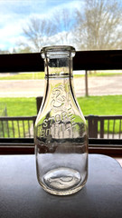 Vintage Milk Bottle 3 Cent Clear Glass Dairy Quart Bottle Cadmium Glow