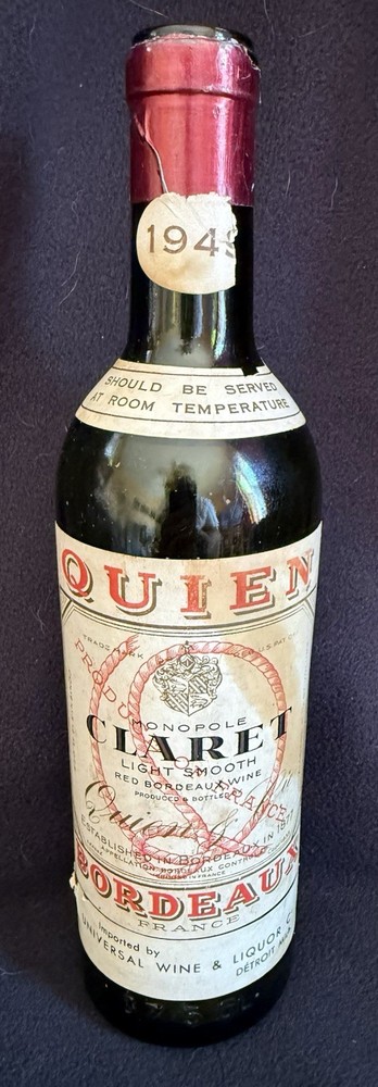 Quien Bordeaux France Monopole Claret Vintage 1949 Wine Bottle 354 ml Cork