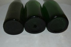 4 Vintage green glass Empty assorted bottles tall and short craft EUC