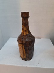 Vtg Wood Carved Wine Bottle Jerezano Oloroso Primitive Pirate Prop Candle Holder