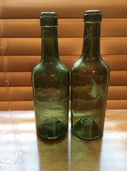 Vintage 8” Emerald Green Glass Champagne Bottles 12oz. Kick-up Bottom Cork Mouth