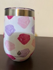 Manna Stainless Steel Wine Tumbler 12 oz Rose Design with Lid New