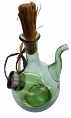 VNTG Italian Hand Blown Green Glass Wine Decanter W/Ice Chamber & Straw Corks