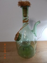 Vintage Italian Hand Blown Green Glass Wine Decanter Jug Bottle Ice 13&Prime; TALL
