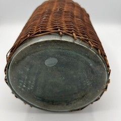 Antique Wicker Wrapped Aqua Glass Demijohn Demi John Bottle Jug Wine Basket