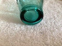 Vintage 6” Wine Bottle Grape Design With Heart ..Cantine Vaseline..Teal Blue