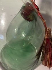 Vtg. Italian Hand Blown Green Glass Wine Decanter w/ice Chamber Stopper 13&Prime; MCM