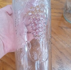 Pair Clear Glass Wine Bottles Embossed Grapevine Motif 4/5 Quart