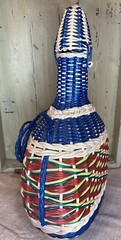 Boho Mid Century Woven Scoubidou Wicker Wrapped Viresa Wine Bottle – vintage