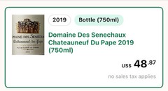 Domaine Des Senechaux Chateauneuf Du Pape 2019 Empty Bottle With Cork