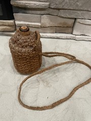 VINTAGE WRAPPED EMPTY WINE amber GLASS BOTTLE String cork