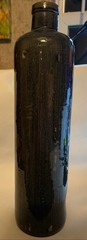 Salt Glazed Beameister Wine Bottle 11.25 Tall Dark Green, Ivory & Black 1960-70s