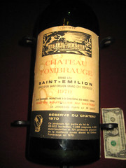 CHATEAU FOMBRAUGE SAINT EMILION 1970 EMPTY BOTTLE CAST IRON STAND GALLON? 24&Prime; L