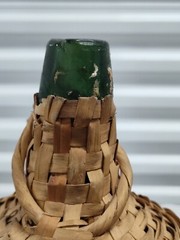 Rare RODEIO Wine Jug Demijohn Green Glass Wicker Wrapped Brazil VTG 1960s Empty