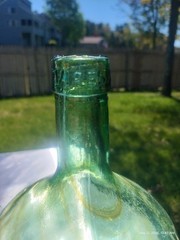 Vtg VIRESA Green Iridescenct 10&Prime; Wine Jug Patina Glass Bottle Carboy Demijohn