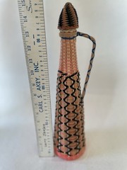 Vintage Viresa Plastic Wicker Wrapped Wine Bottle Boho Chic Spain colorful 15&Prime; H