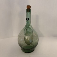 Vintage Hand Blown Wine Decanter W/ Spout & Ice Pocket Green Excellent Condition
