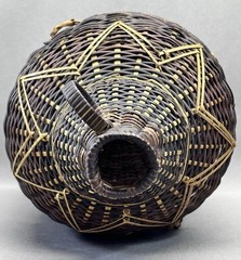 Vintage Wicker Demijohn Wine Bottle Basket Holder Hinged Lid Handle 13.5”