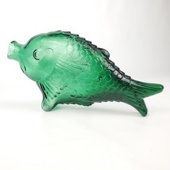 Vintage Fish Koi Decanter Bottle Emerald Green Glass 9&Prime;