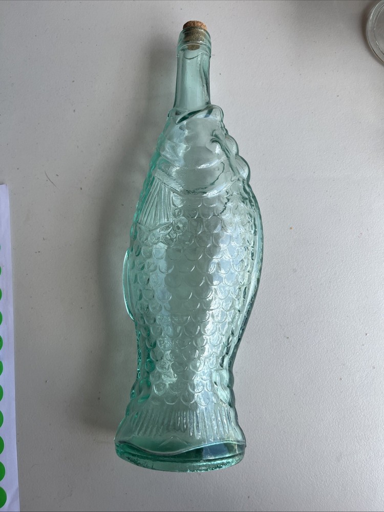 Emerald Green Fish Shaped Wine Bottle 13&Prime;Tall Vintage