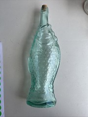 Emerald Green Fish Shaped Wine Bottle 13&Prime;Tall Vintage