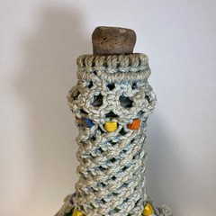 VTG MCM Macrame Green Glass Bottle Wood Beads Boho 12” Retro 70s Genie