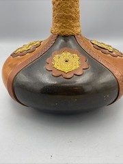 Vintage Italian Leather Wrapped Wine Bottle w/ Wood Stopper