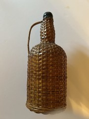 Vtg Wicker Wrapped Demijohn Glass Wine Bottle Rustic Boho Jug 11”